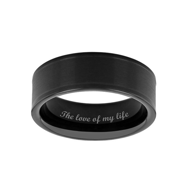 Previously Owned - Men's 8.0mm Brushed Inlay Comfort-Fit Engravable Wedding Band in Tungsten with Black IP (1 Line)