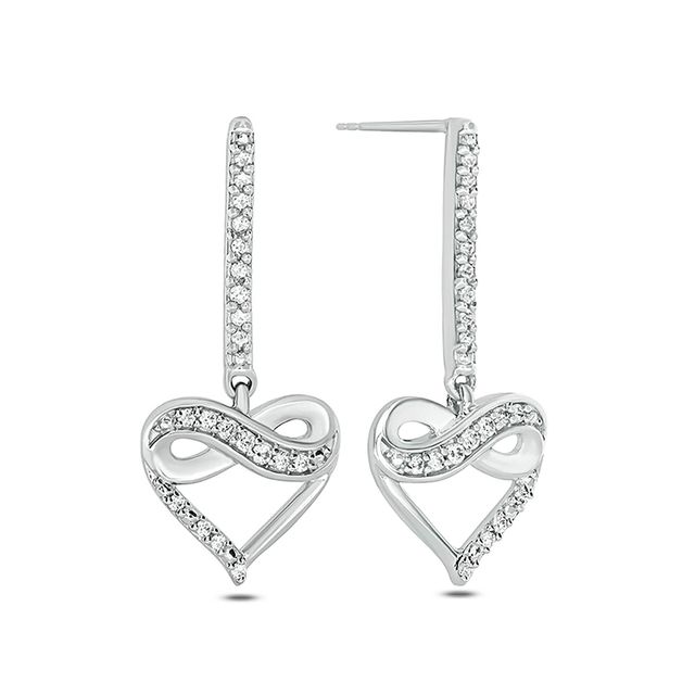 Previously Owned - 1/6 CT. T.w. Diamond Infinity Heart Drop Earrings in Sterling Silver