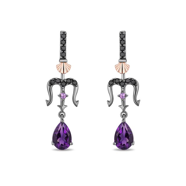 Previously Owned - Enchanted Disney Villains Ursula Amethyst and 1/6 CT. T.w. Black Diamond Earrings Sterling Silver