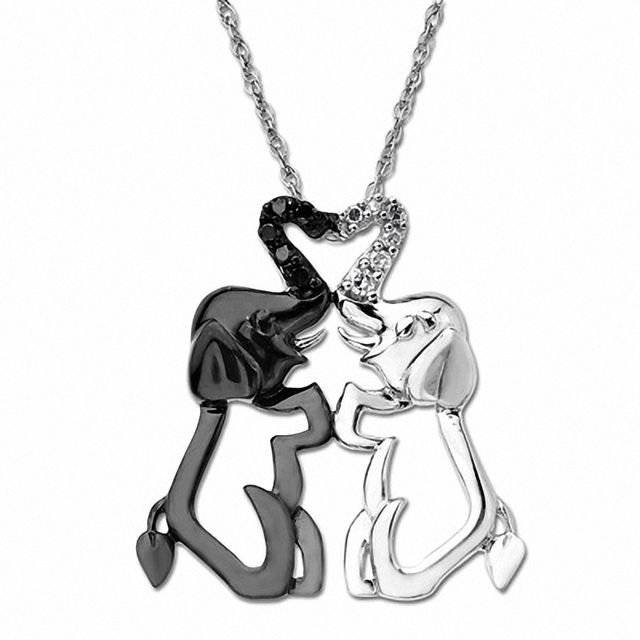 Previously Owned - Black and White Diamond Accent Intertwined Elephant Pendant in 10K White Gold