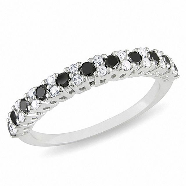 Previously Owned - 1/2 CT. T.w. Black and White Diamond Band in 10K White Gold