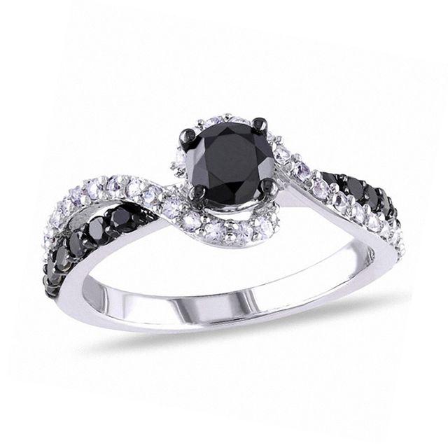 Previously Owned - 3/4 CT. T.w. Black Diamond and Lab-Created White Sapphire Swirl Ring in Sterling Silver
