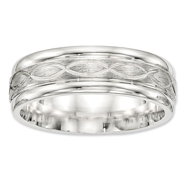 Previously Owned - 7.0mm Infinity Stripe Brushed Wedding Band in Sterling Silver