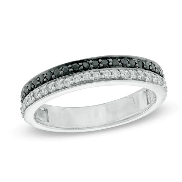 Previously Owned - 1/3 CT. T.w. Black and White Diamond Double Row Band in 10K White Gold