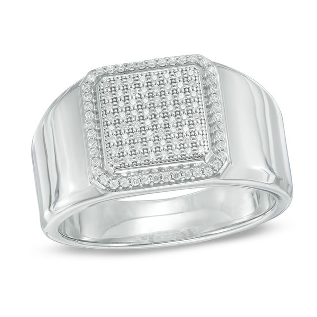 Previously Owned - Men's 1/4 CT. T.w. Composite Diamond Square Frame Ring in Sterling Silver