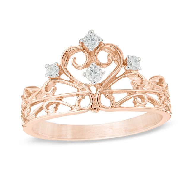 Previously Owned - 1/10 CT. T.w. Diamond Crown Ring in Sterling Silver with 14K Rose Gold Plate