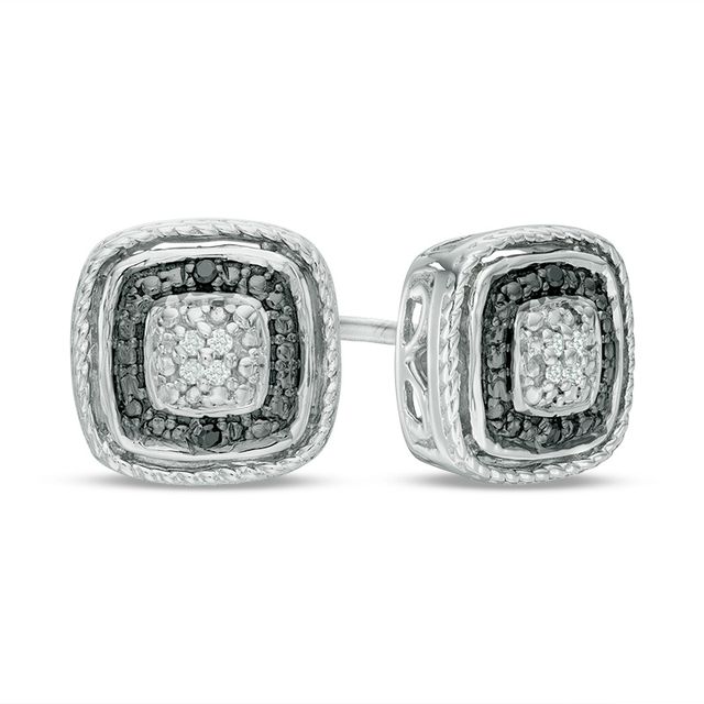 Previously Owned - Black and White Diamond Accent Cushion Frame Stud Earrings in Sterling Silver