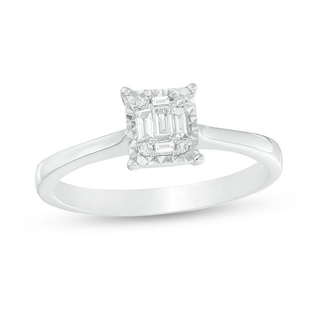 Previously Owned - 1/10 CT. T.w. Baguette and Round Composite Diamond Promise Ring in Sterling Silver