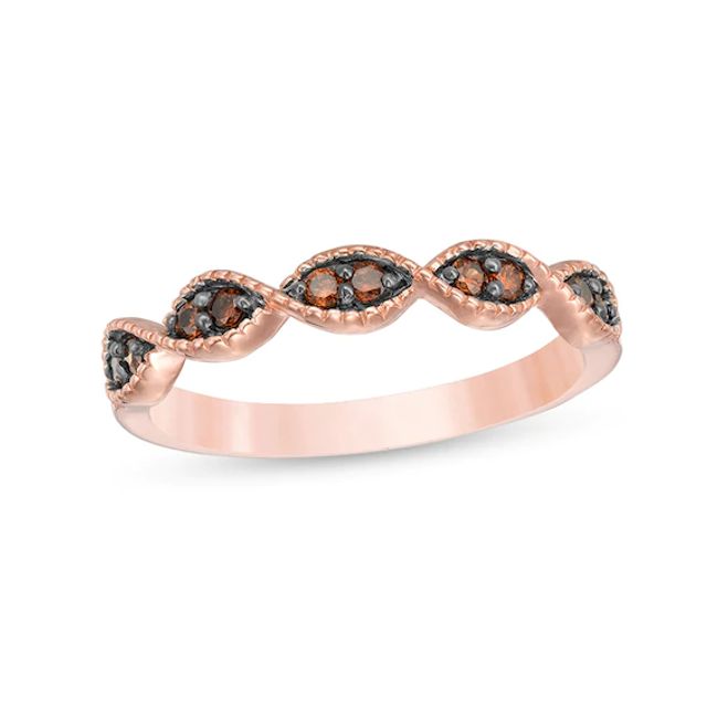Previously Owned - 1/6 CT. T.w. Champagne Diamond Twist Vintage-Style Stackable Band in 10K Rose Gold
