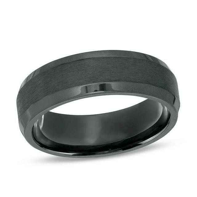 Previously Owned - Men's 7.0mm Satin center Bevelled Edge Comfort-Fit Band in Black Titanium