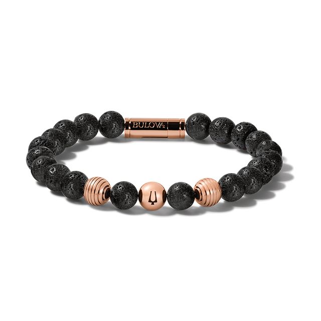 Previously Owned - Bulova Jewelry Latin Grammy AwardsÂ® 8.3mm Stainless Steel and Lava Stone Bead Bracelet - 7.5"