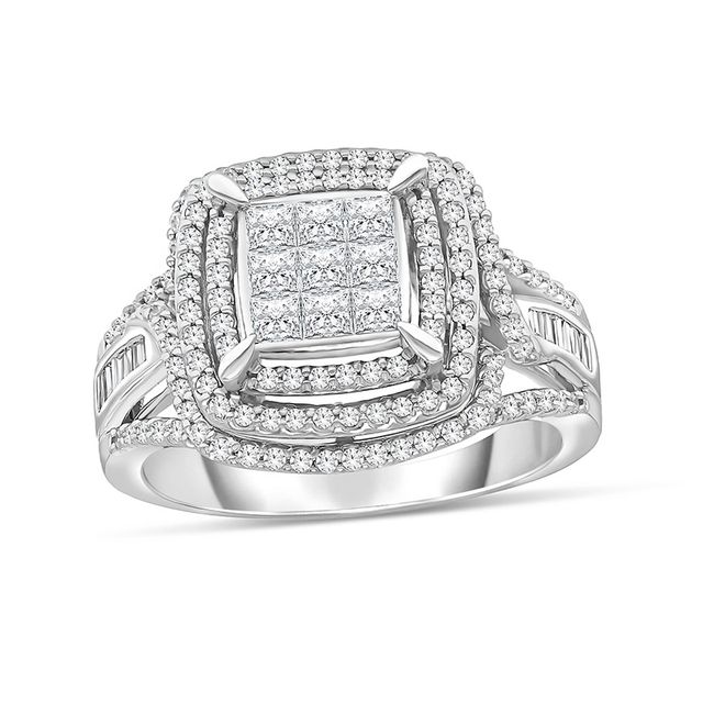 Previously Owned - 1-3/4 CT. T.w. Composite Diamond Cushion Frame Engagement Ring in 14K White Gold