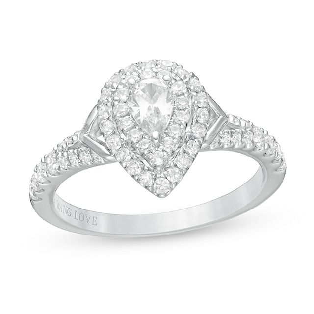 Previously Owned - Vera Wang Love Collection 3/4 CT. T.w. Pear-Shaped Diamond Frame Engagement Ring in 14K White Gold