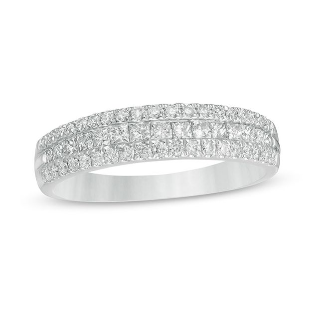 Previously Owned - 5/8 CT. T.w. Princess-Cut and Round Diamond Multi-Row Band in 14K White Gold