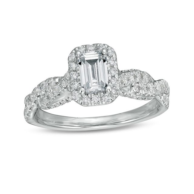 Previously Owned - Zales Private Collection 1 CT. T.w. Emerald-Cut Diamond Frame Engagement Ring in 14K White Gold