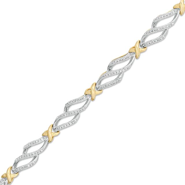 Previously Owned 1/2 CT. T.w. Diamond Flame "X" Link Bracelet in 10K Two-Tone Gold - 7.5"