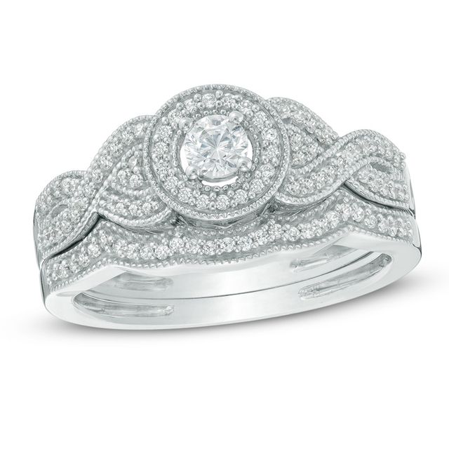 Previously Owned 3/8 CT. T.w. Diamond Frame Braid Bridal Set in 10K White Gold