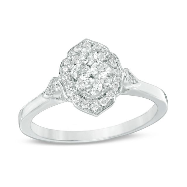 Previously Owned 3/8 CT. T.w. Composite Diamond Scallop Marquise Frame Engagement Ring in 14K White Gold