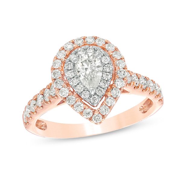 Previously Owned 1 CT. T.w. Pear-Shaped Diamond Double Frame Engagement Ring in 14K Rose Gold