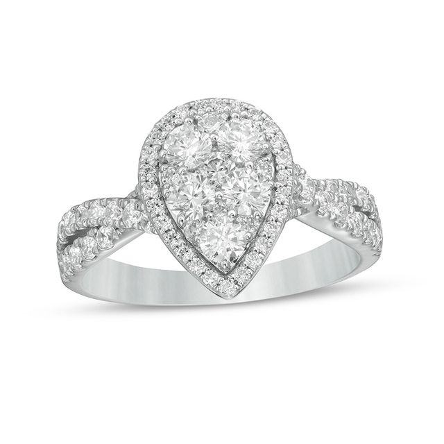 Previously Owned 1-1/4 CT. T.w. Composite Pear-Shaped Diamond Frame Twist Shank Engagement Ring in 14K White Gold