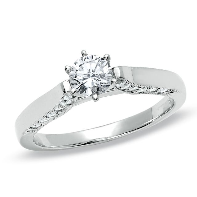 Previously Owned 3/4 CT. T.w. Diamond Milgrain Engagement Ring in 14K White Gold