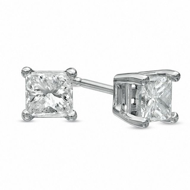 Previously Owned 3/4 CT. T.w. Princess-Cut Diamond Solitaire Stud Earrings in 14K White Gold