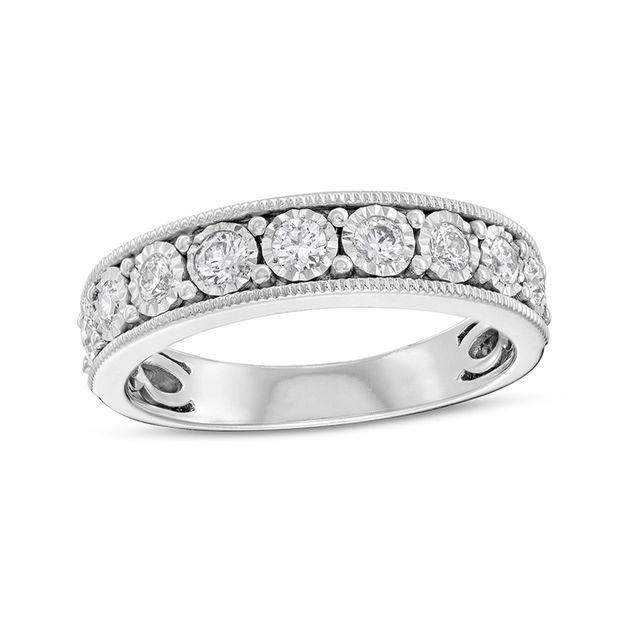 Previously Owned 1/2 CT. T.w. Diamond Nine Stone Vintage-Style Anniversary Band in 10K White Gold