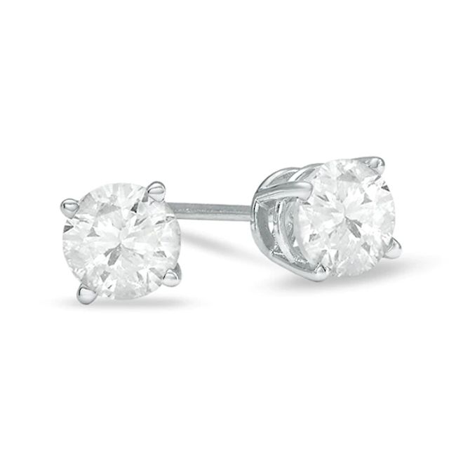 Previously Owned - 1 CT. T.w. Diamond Solitaire Stud Earrings in 14K White Gold (J/I3)