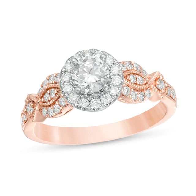 Previously Owned - 3/4 CT. T.w. Diamond Frame Twist Vintage-Style Engagement Ring in 10K Rose Gold