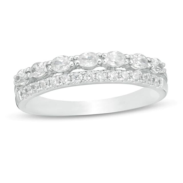 Previously Owned - 1/2 CT. T.w. Oval and Round Diamond Double Row Band in 14K White Gold