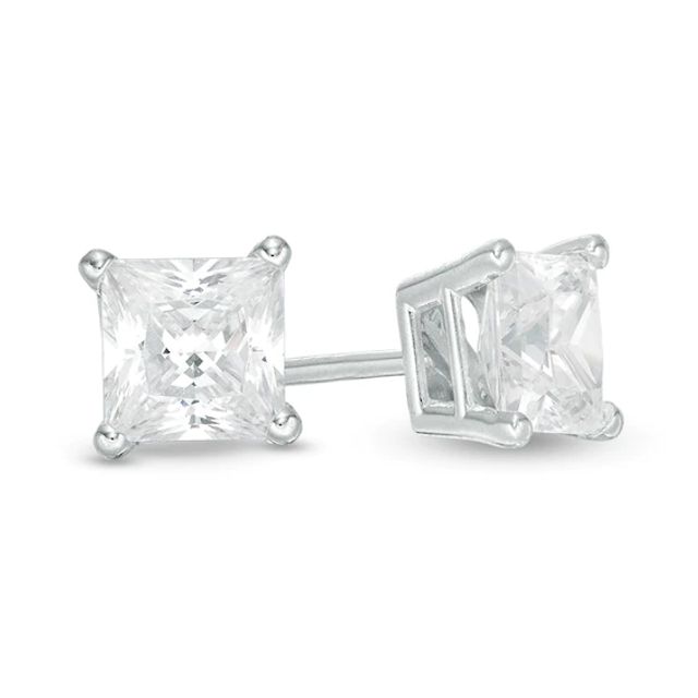 Previously Owned - 1 CT. T.w. Princess-Cut Diamond Solitaire Stud Earrings in 14K White Gold