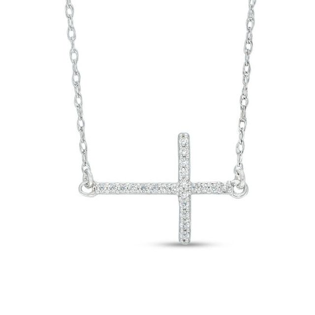 1/20 CT. T.W. Diamond Sideways Cross Necklace in 10K White Gold