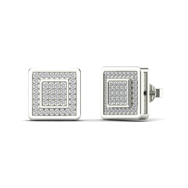 Men's 1 CT. T.W. Diamond Concave Square Stud Earrings in 10K Gold