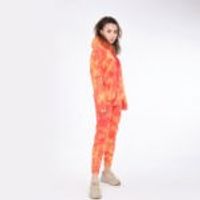 Orange Batik Patterned Oversize Pocket Sweatshirt Suit Set