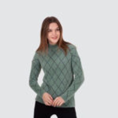 Premium Half Turtleneck Lozenge Patterned Sweater