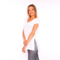 V Neck Slit Tunic Woman T Shirt White