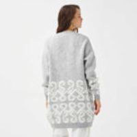 Comfortable Cut Pattern Long Cardigan Gray Melange