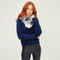 Round Neck Balloon Sleeve Detailed Sweater Navy