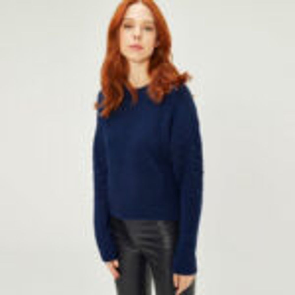 Round Neck Balloon Sleeve Detailed Sweater Navy