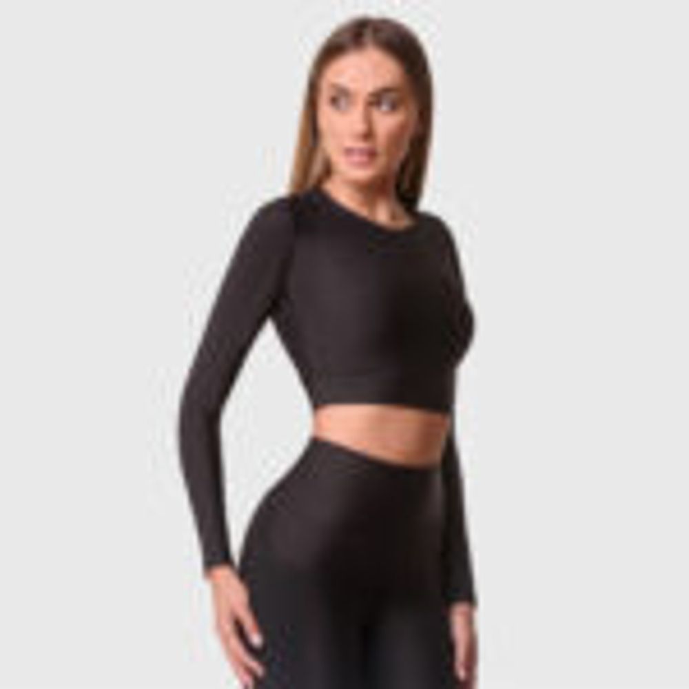 SPORTS LONG SLEEVE CROP TOP BLACK