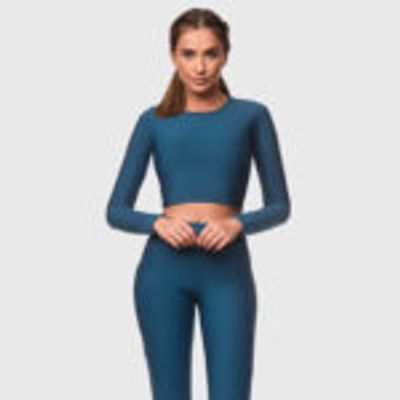 SPORTS LONG SLEEVE CROP TOP PETROL BLUE