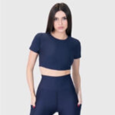 SPORTS SHORT SLEEVE CROP TOP NAVY BLUE 3395-02