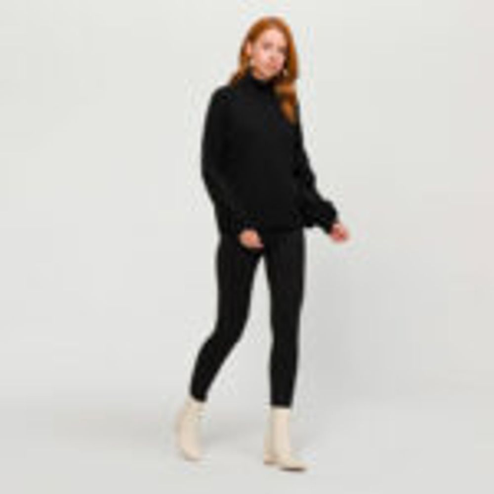 Stand Up Collar Balloon Sleeve Sweater Black