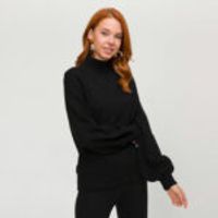 Stand Up Collar Balloon Sleeve Sweater Black