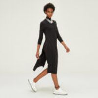 Stand Up Collar Double Skirted Cotton Comfort Cut Dress Black