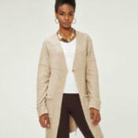 Stripe Detailed Pocket Long Cardigan Beige