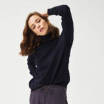 Turtleneck 100% Cotton Comfy Cut Basic Sweater Navy Blue