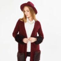 V-Neck Fur Detailed Cardigan