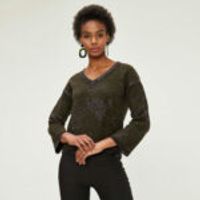 V-Neck Shimmer Knitted Detailed Sweater