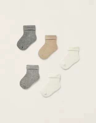 Pack 5 Pares de Meias Caneladas com Dobra para Bebé Menino, Multicolor